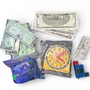 Educational Play Money and Clock Set
